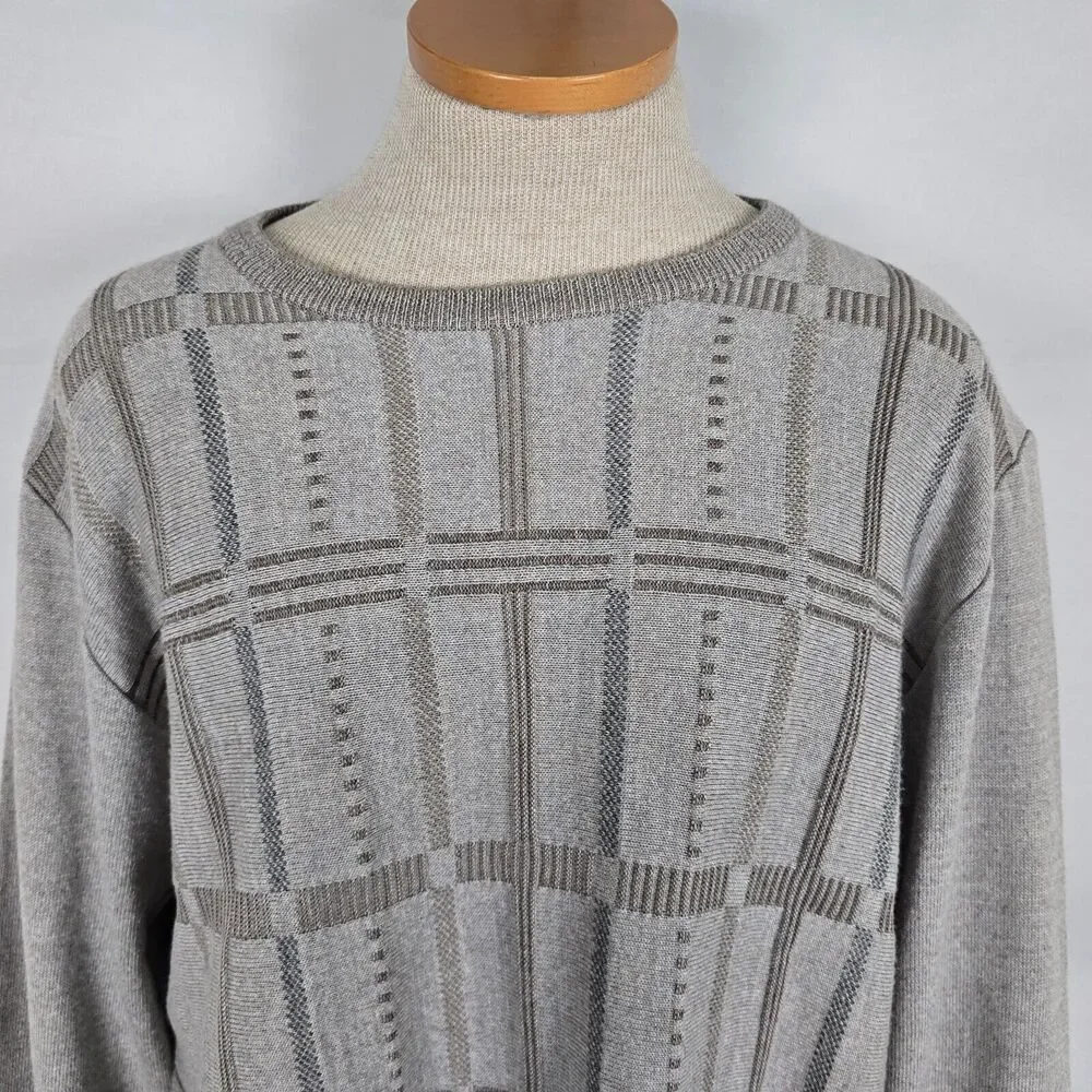 Bullock & Jones Sweater Men's XL Wool Blend Geometric Long Sleeve Gray Vintage
